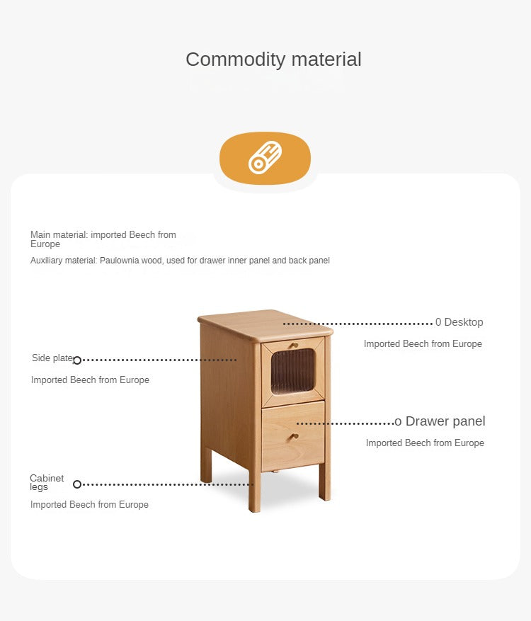 Solid Beech Wood Ultra Narrow Nightstand - Compact Bedside Table for Small Spaces, Perfect for Apartments, Dorms & Cozy Bedrooms