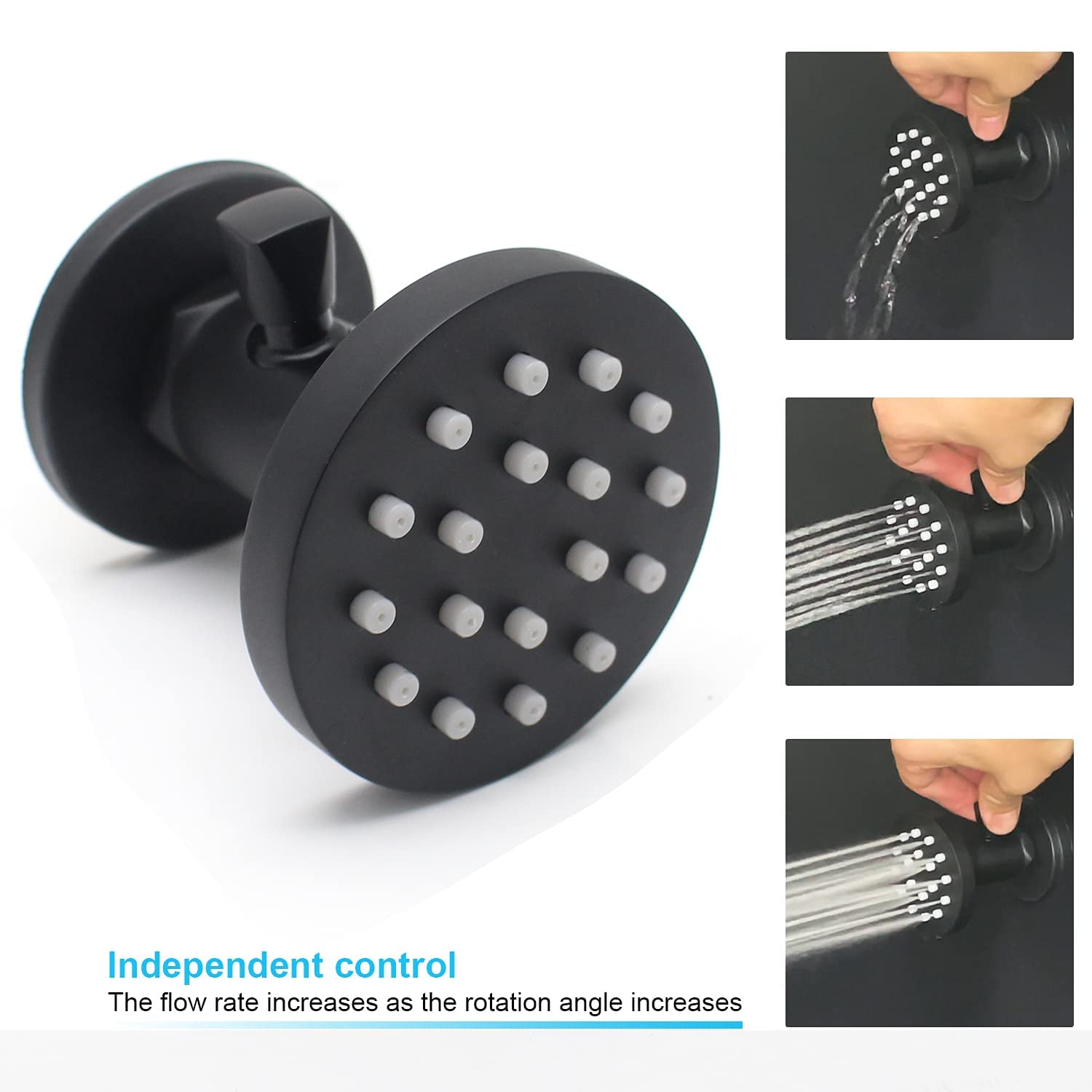 2-Inch Brass Shower Body Spray Jets with On/Off Switch - Round Wall Mount Showerhead, 2-Function Massage Spa Jets with Flow Control & 360° Rotation (Matte Black) - Perfect for Bathroom Renovation, Luxury Spa Experience, and Relaxing Hydrotherapy