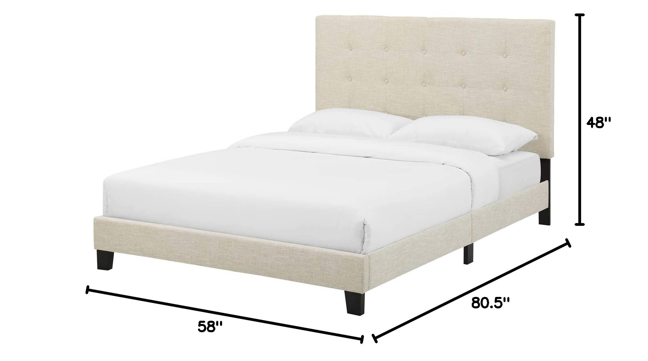 Modern Full Size Platform Bed Frame - Contemporary Urban Design, Soft Fabric Upholstery in Beige | Perfect for Small Bedrooms, Guest Rooms & Studio Apartments