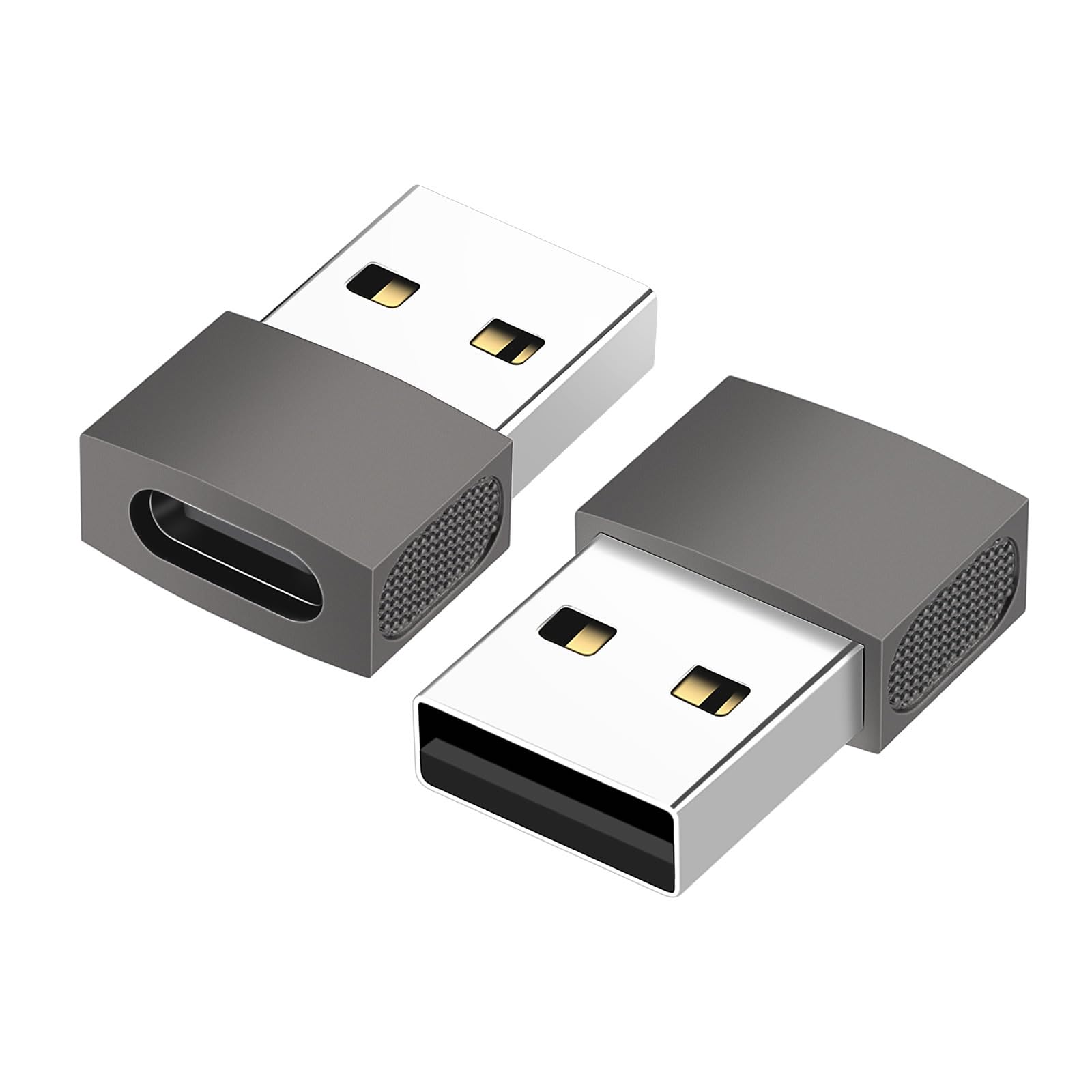 2-Pack USB C to USB Adapter, Zinc Alloy Type C Female to USB A Male Converter - Compatible with iPhone 15/14/13/12 Pro Max/Plus, Apple Watch, AirPods, Galaxy S23/S24, CarPlay - Space Gray - Perfect for Travel, Home & Office Charging