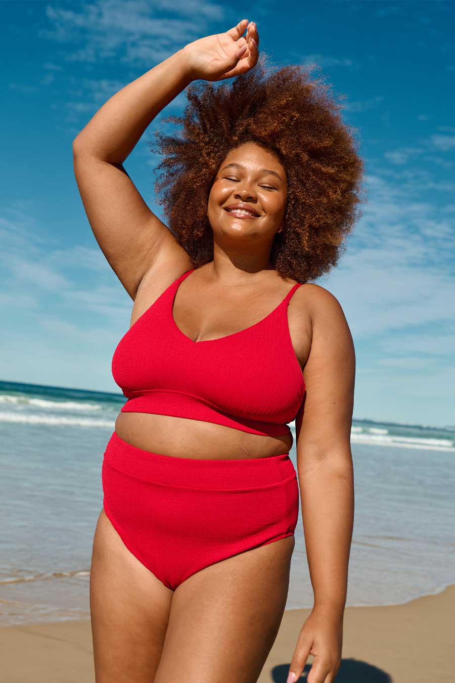Byron High Waisted Bikini Bottom - Red Textured Swimwear for Women | Beach, Pool & Summer Vacation Essentials