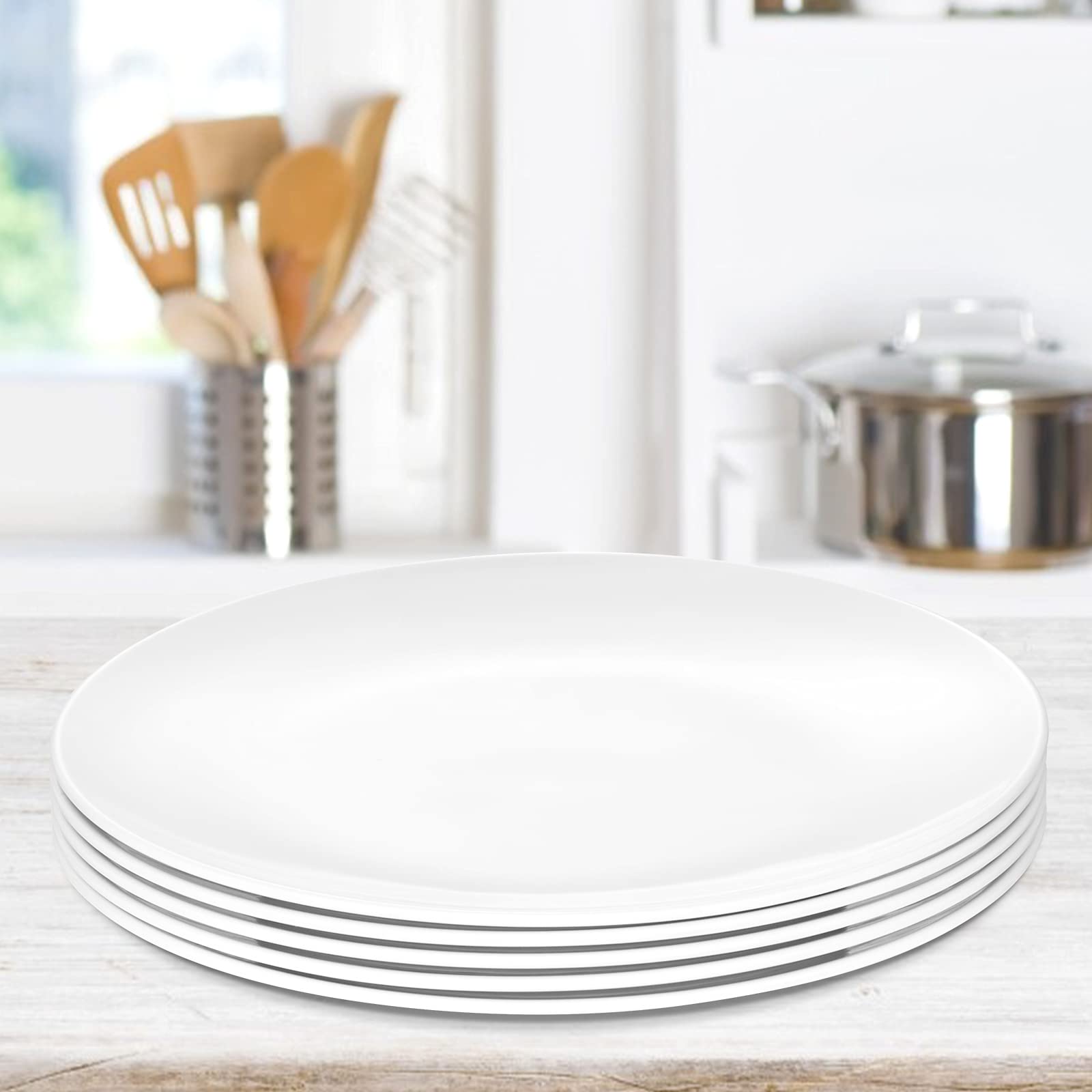 Premium 11-Inch White Melamine Dinner Plates - Set of 6, Durable & Dishwasher Safe Round Deep Plates for Restaurant, Home, Party & Outdoor Use - PYW-11-06