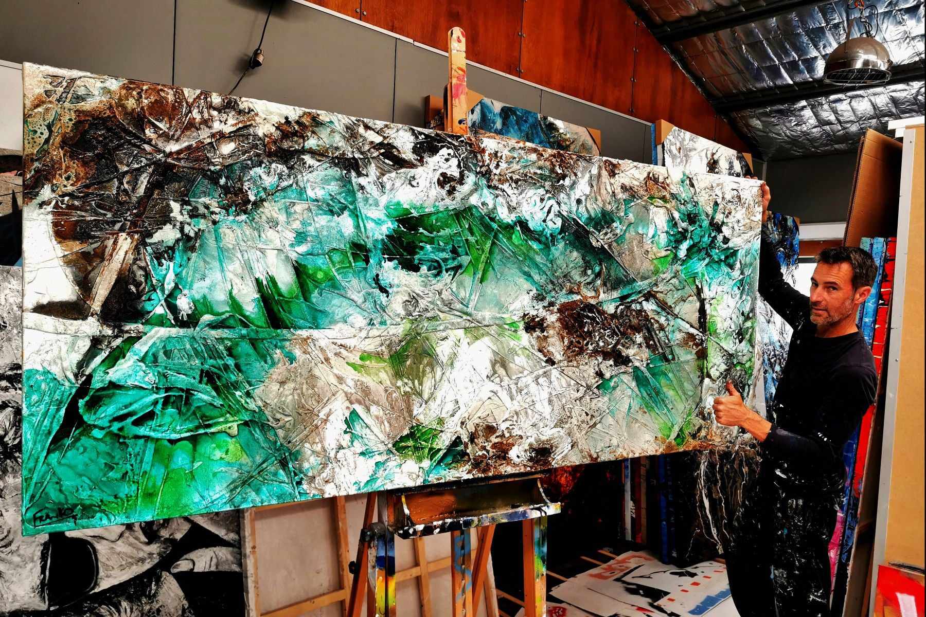 Palm Springs Bling 240cm x 100cm Cream Green Textured Abstract Canvas Art - Modern Wall Decor for Living Room, Bedroom & Office