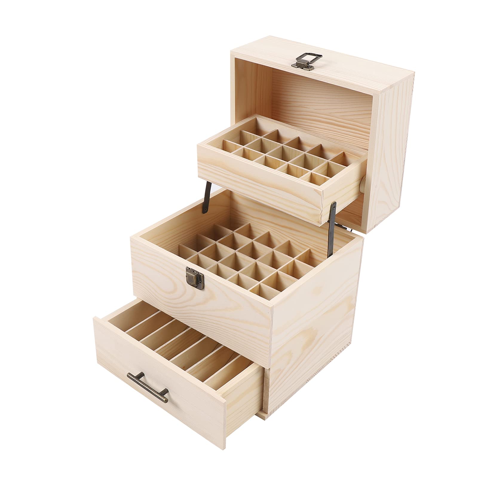 Premium 3-Layer Wooden Essential Oil Storage Box Organizer - 59 Slots with Drawer Handle, Durable & Stylish Aromatherapy Case for Home, Spa, or Travel Use