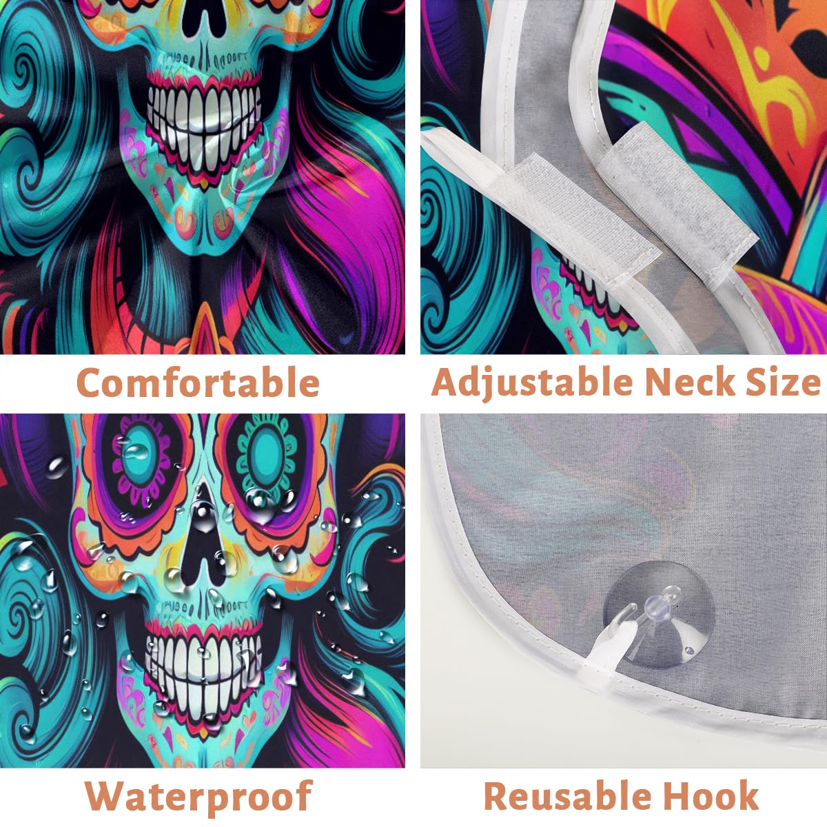 Mexican Skull Pattern Beard Shaving Bib for Men - Waterproof Hair Dye Apron & Barber Cape for Haircut, Makeup & Tattoo Artist Accessories - Sink Hair Catcher & Beard Trimming Tool - Perfect for Salon, Home Grooming & Halloween Costumes