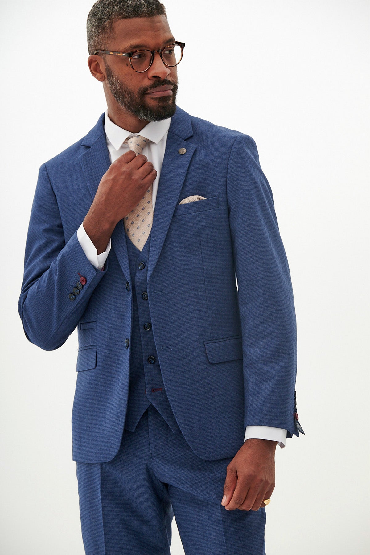 ASHLEY Navy Blue Three Piece Suit for Men - Premium Slim Fit Business Suit Set - Formal Office Wear & Special Occasions - Inspired by Aaron Wan-Bissaka's Style