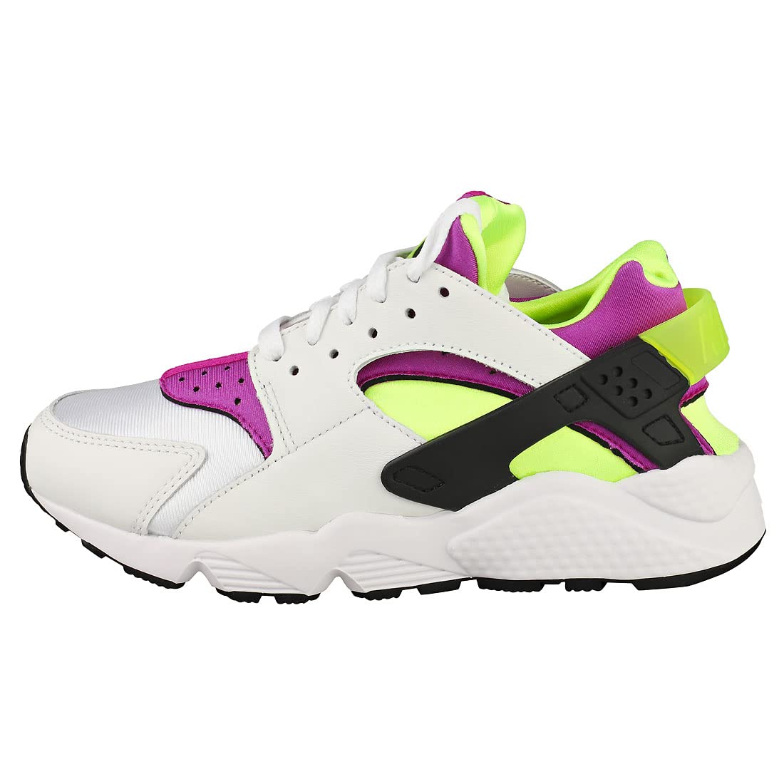 Nike Women's Air Huarache Running Shoes - White/Neon Yellow/Magenta - Size 5.5 - Lightweight Comfortable Sneakers for Jogging, Gym Workouts & Casual Wear
