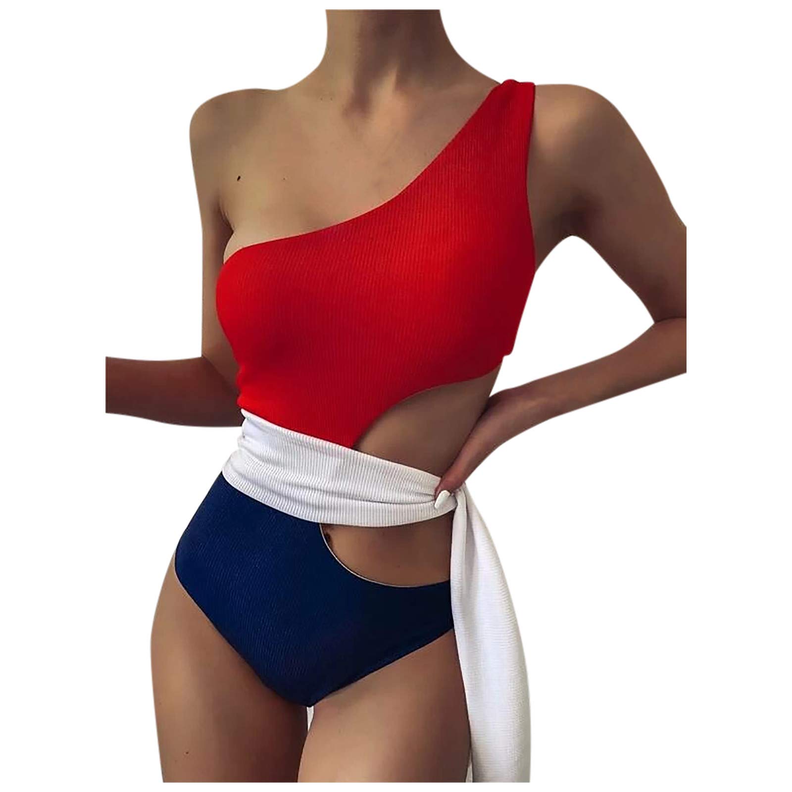 Sexy Deep V One-Piece Swimsuit with Solid Color Buckle - Women's Stylish Bikini Tankini Set for Beach Vacation & Pool Party