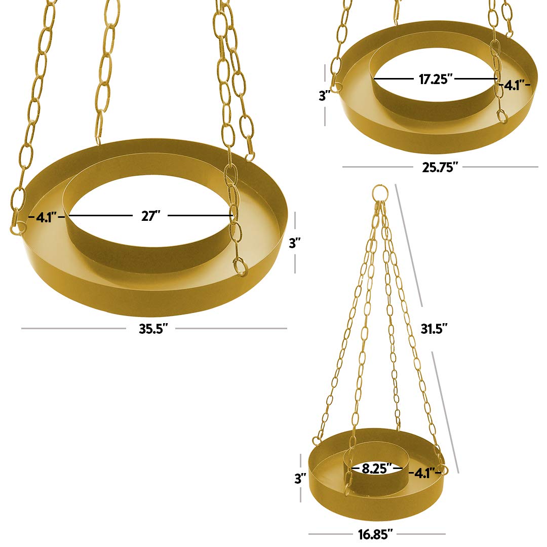 Koyal Wholesale Set of 3 Gold Round Metal Floral Chandelier Frames (35