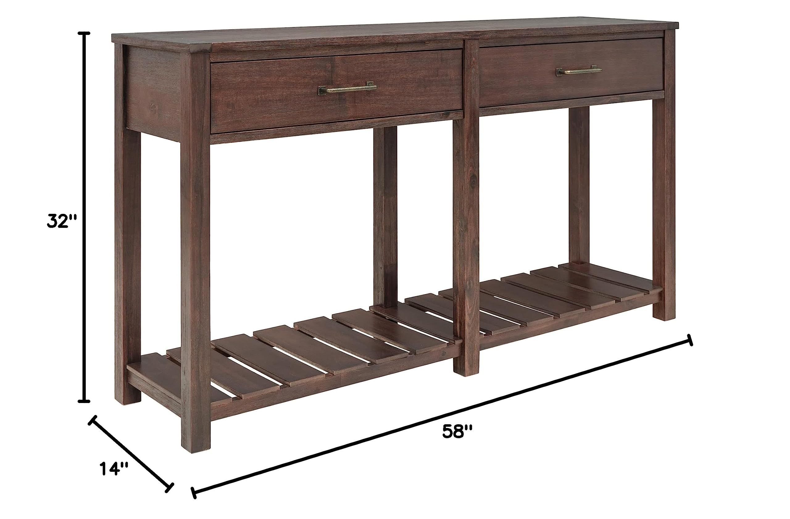 Solid Wood Console Table with 2 Drawers & Slatted Shelf - Entryway Sofa Table with Storage for Living Room, Hallway, Bedroom - Espresso Brown Finish for Home Decor & Organization