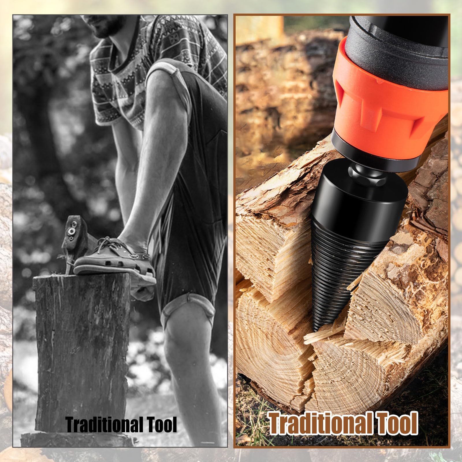 3Pcs Firewood Log Splitter Drill Bits - 32mm Hex Shank Black Carbon Steel Screw Splitting Cone Twist Drill Bit for Wood Splitting - Perfect for Firewood Preparation, Camping & DIY Projects