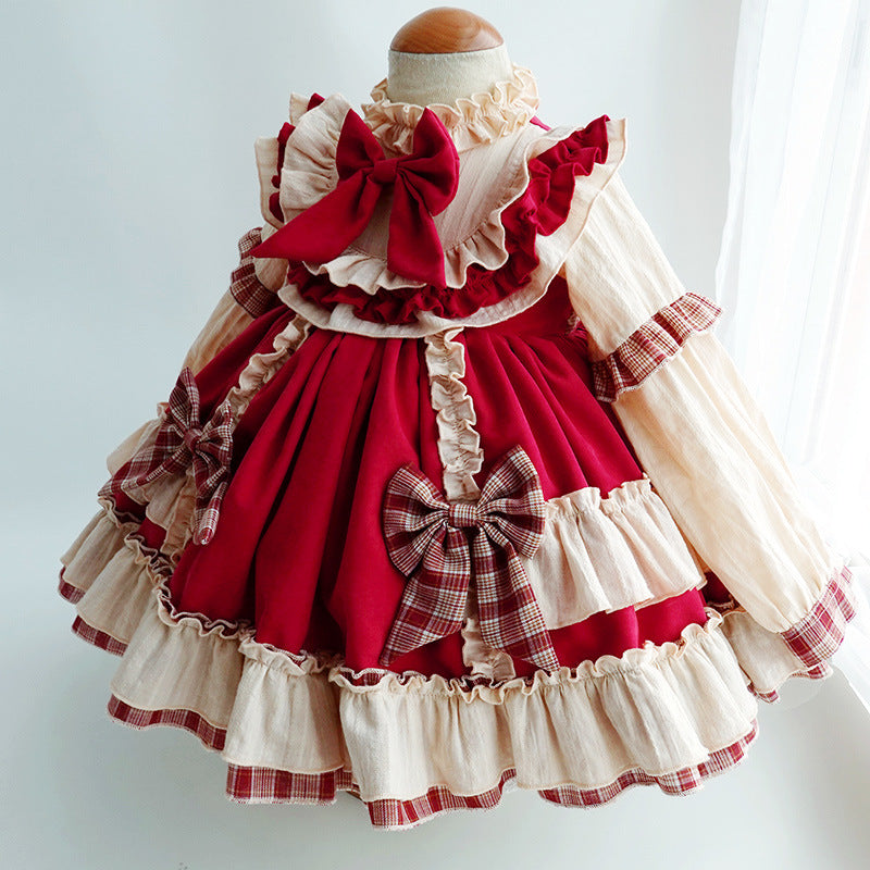 Elegant Princess Polyester Flower Girl Dress with Cascading Ruffles & Bow - Perfect for Weddings, Birthday Parties & Special Occasions