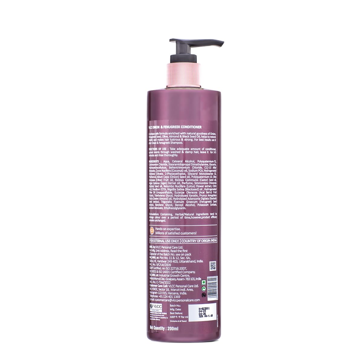 VLCC Onion & Fenugreek Hair Conditioner 200ml - Sulfate & Paraben Free with Natural Ingredients for Soft, Smooth & Breakage Control - Perfect for Dry, Damaged Hair Care & Daily Nourishment