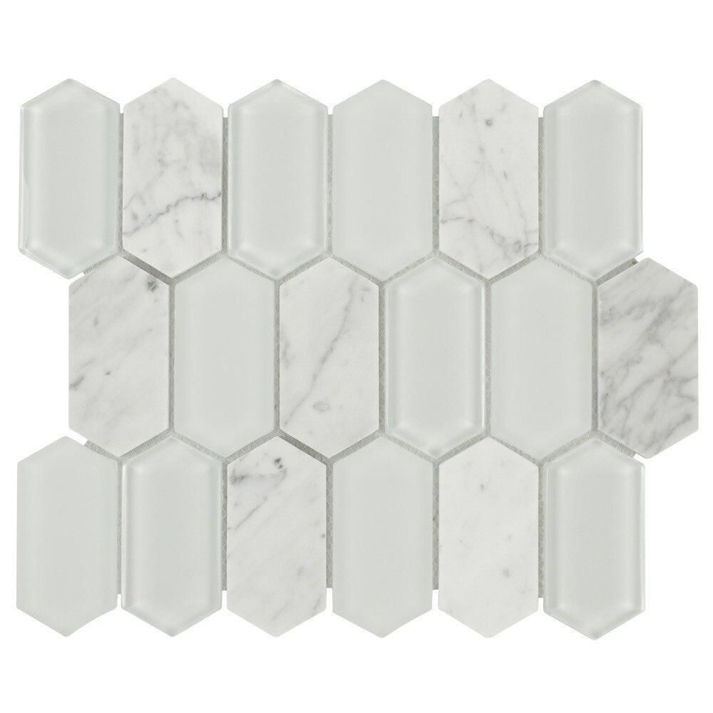 Premium Glass Stone Mosaic Tile - Carrara White Marble Design for Backsplash, Shower Wall & Floor Decor - Waterproof Peel-and-Stick DIY Home Improvement