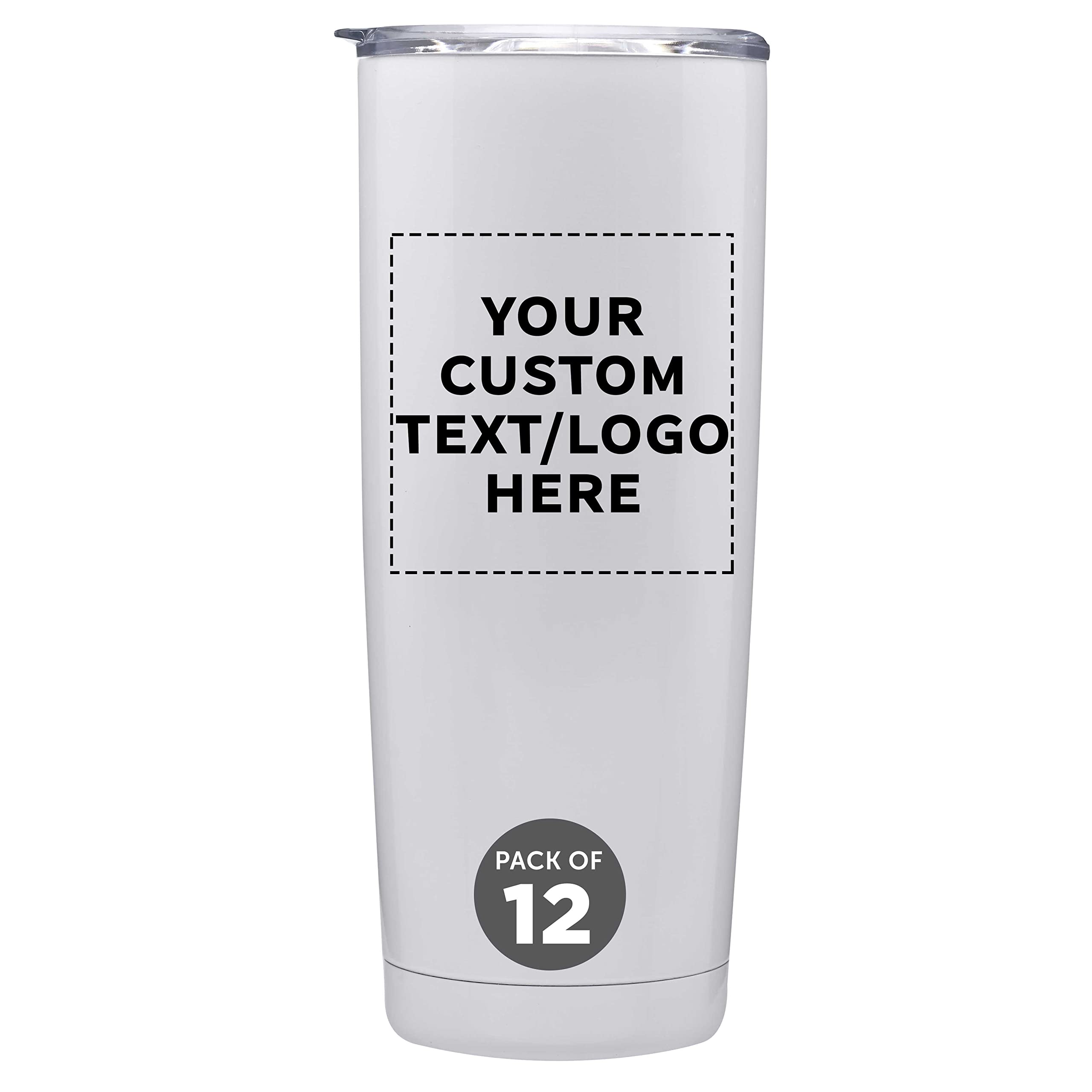 12-Pack Custom Stainless Steel Coffee Tumblers 20oz - Double Wall Insulated Personalized Bulk Coffee Cups for Hot & Cold Drinks - Perfect for Office, Cafes, Gifts & Daily Use - White