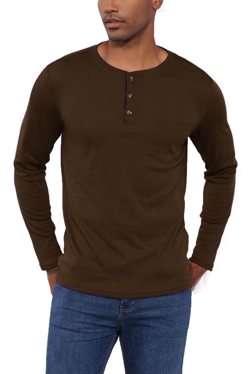 Naggoo Men's Casual T-Shirts & Henley Shirts - Soft Cotton Long Sleeve Pocket Tees for Everyday Wear | Work, Gym, Weekend Outfits