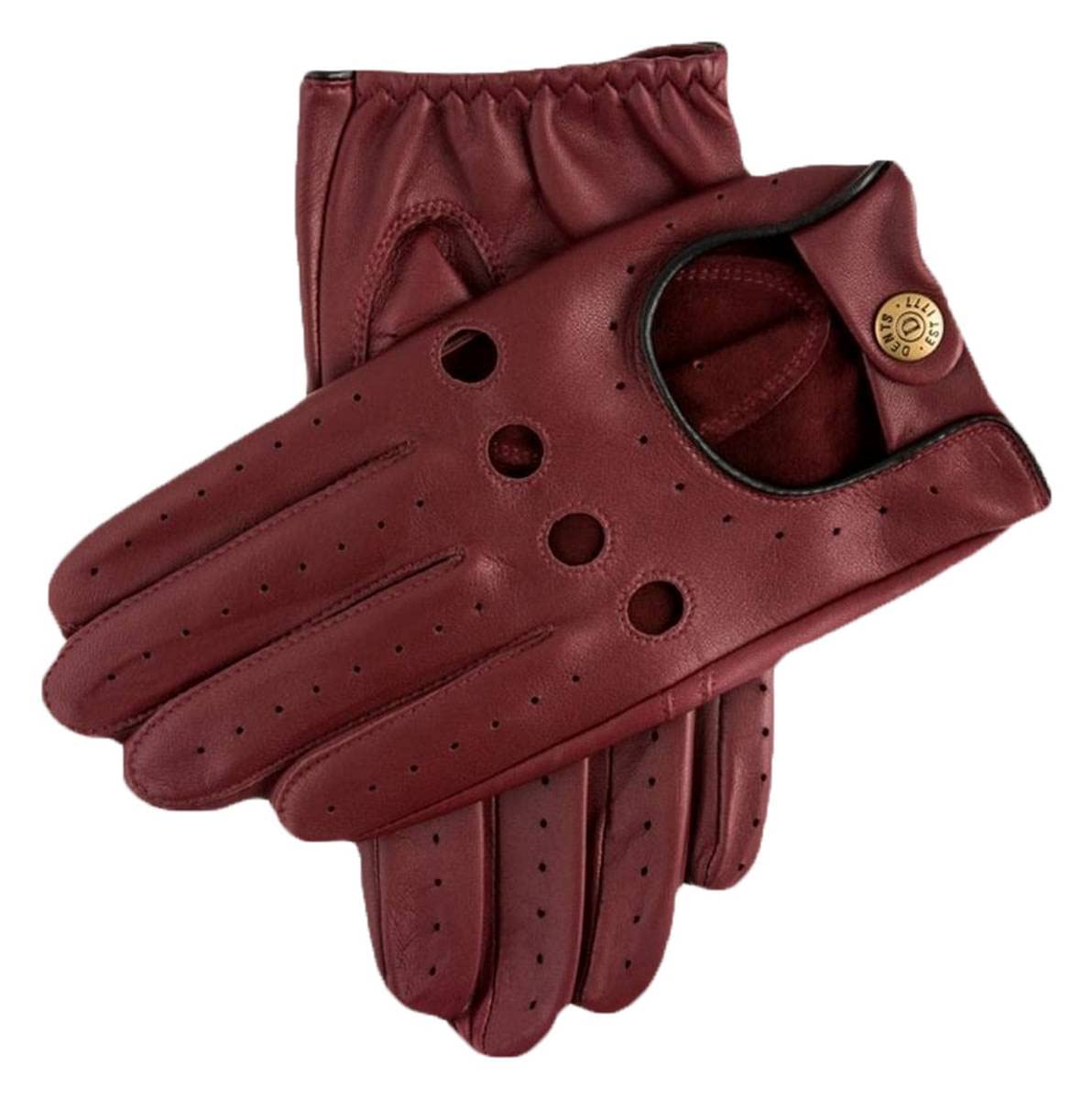 Men's Delta Classic Leather Driving Gloves - Wine & Black | Premium Touchscreen Compatible Gloves for Winter Driving & Outdoor Activities