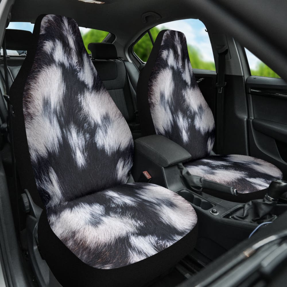 Premium Black and White Cowhide Print Car Seat Covers - Custom Fit for Most Vehicles (2-Piece Set) - Unique Gift Idea for Car Enthusiasts & Home Decor