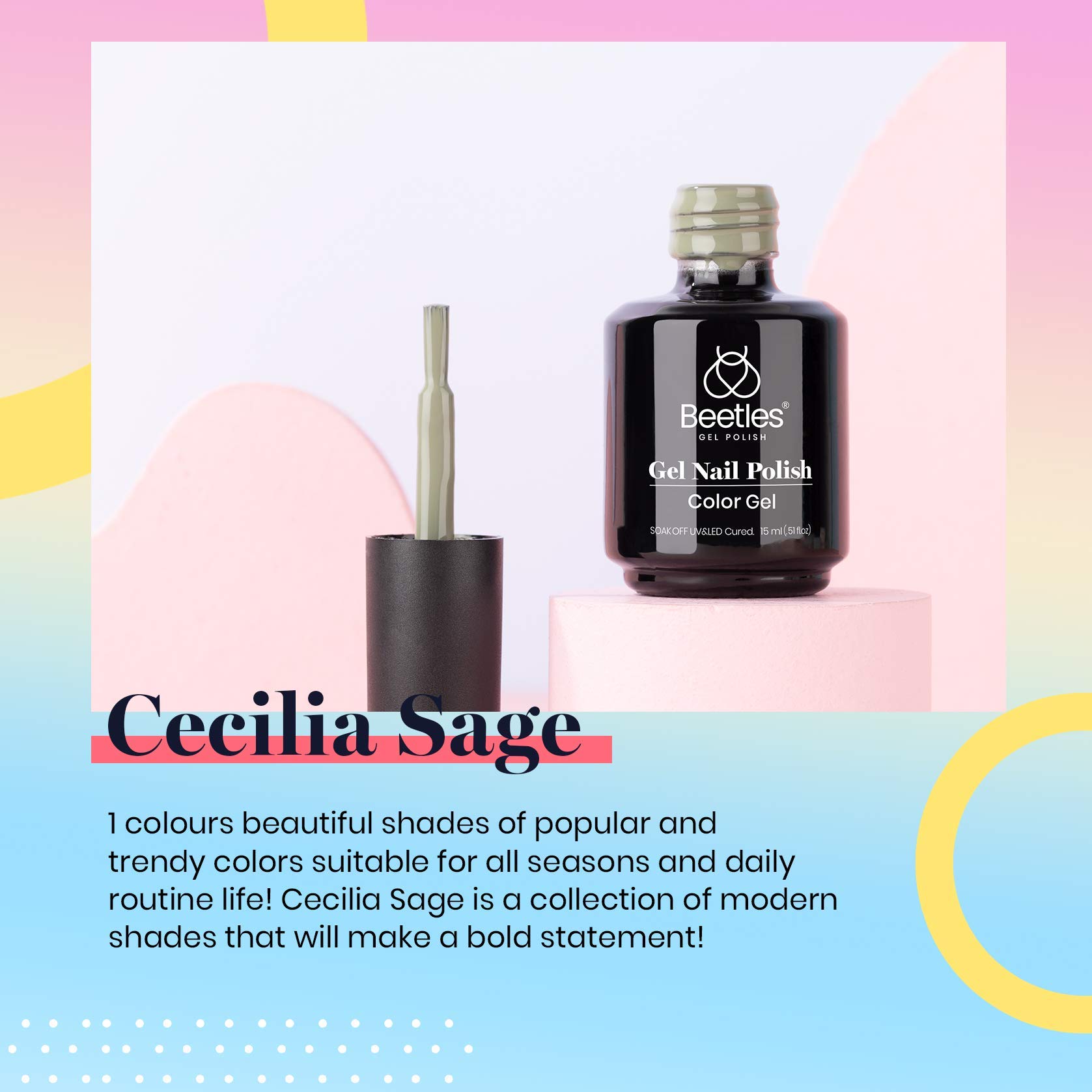 Beetles Gel Nail Polish - 15ml Sage Green Soak Off UV/LED Gel Polish for Manicure, Salon & DIY Nail Art | Long-Lasting, Chip-Resistant & Easy Application | Perfect for Spring Nails, Home Decor & Gift Giving
