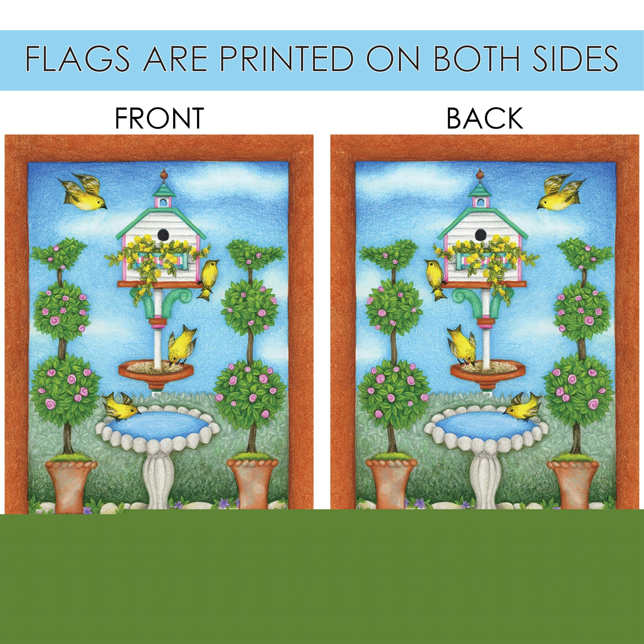 Toland Home Garden 12x18 Inch Double Sided Gold Finch Birdhouse Flower Flag - Weather-Resistant Outdoor Yard Decoration for House, Garden, and Patio - Perfect for Spring and Summer Decor