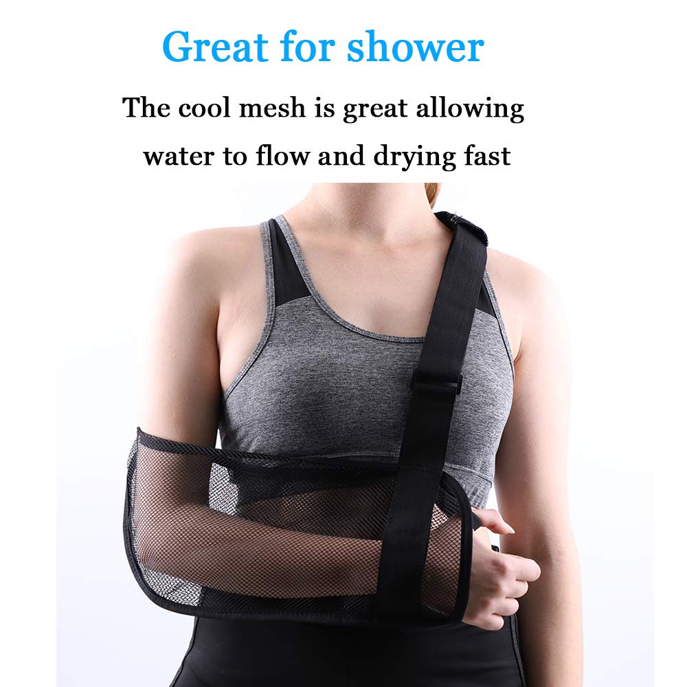 Post-Surgery Shoulder Sling for Rotator Cuff Recovery - Adjustable Mesh Arm Support Brace for Men & Women (Black) - Ideal for Showering, Bathing & Daily Mobility After Shoulder Surgery