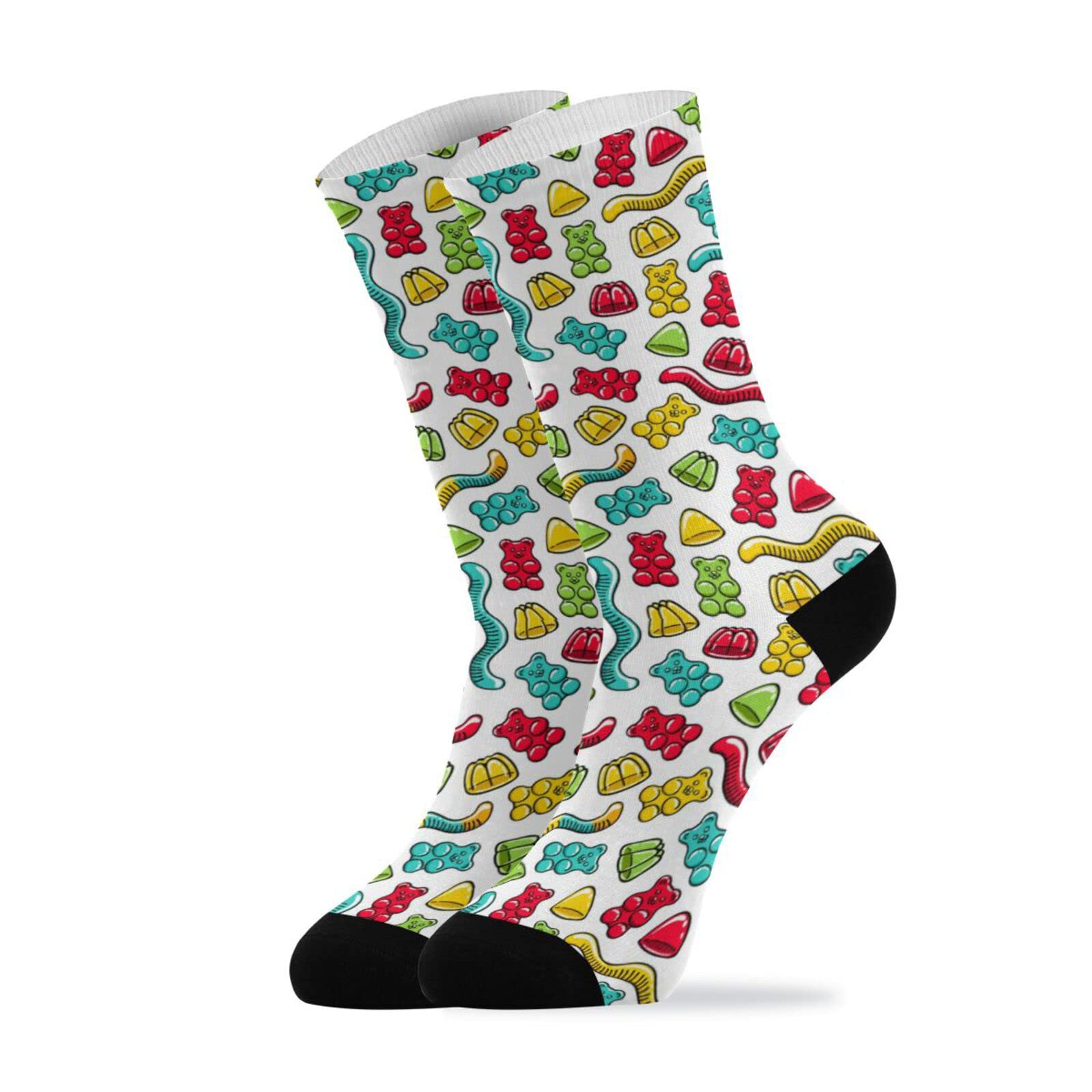 Funny Gummy Bear & Jelly Worm Novelty Socks for Men - Crazy Athletic Tube Crew Dress Socks - Perfect for Costume Parties, Gifts, and Casual Wear