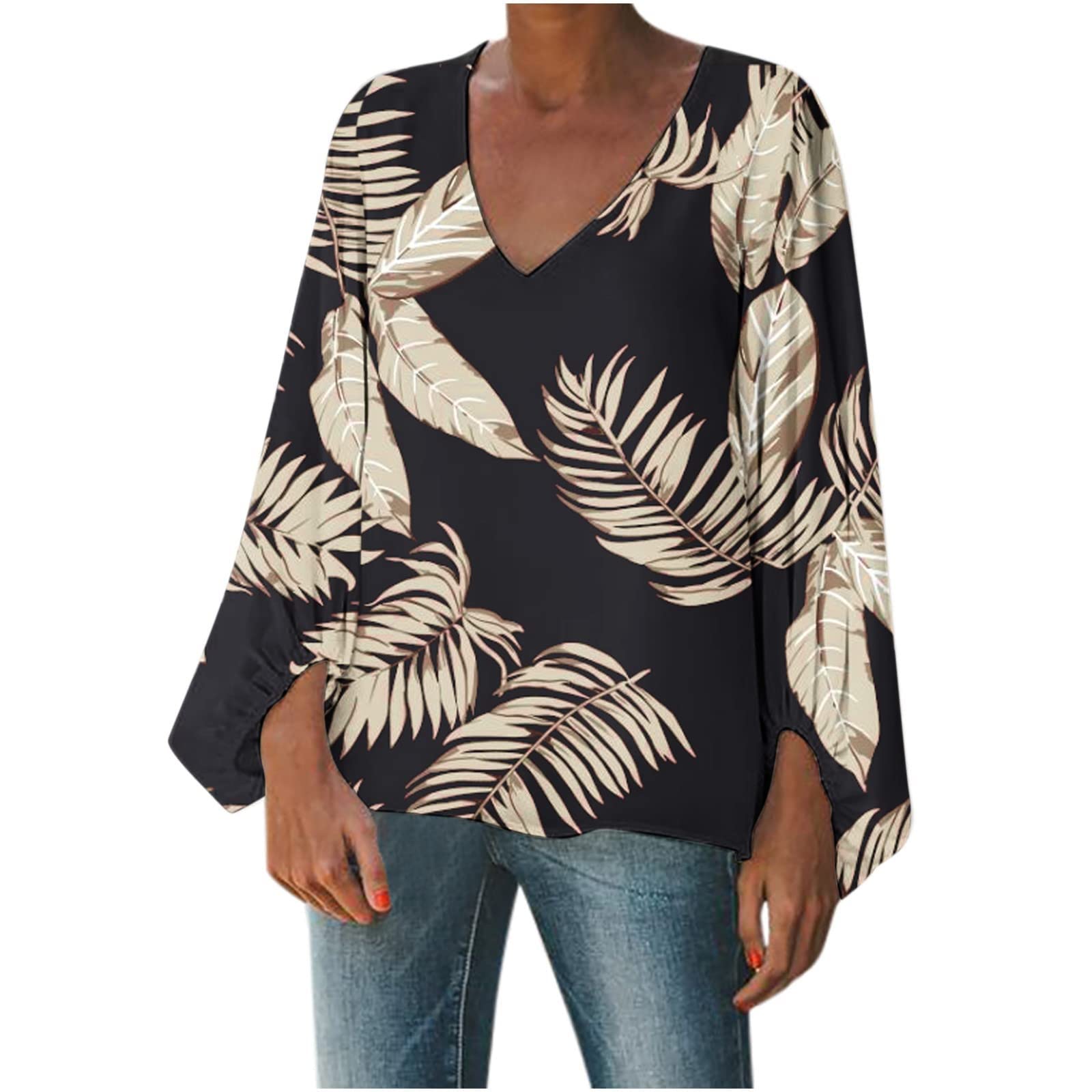Women's Floral Printed Boho Tunic Top - V Neck Lantern Sleeve Loose Flowy Summer Blouse for Work & Casual Wear | Perfect for Office, Beach & Vacation Outfits