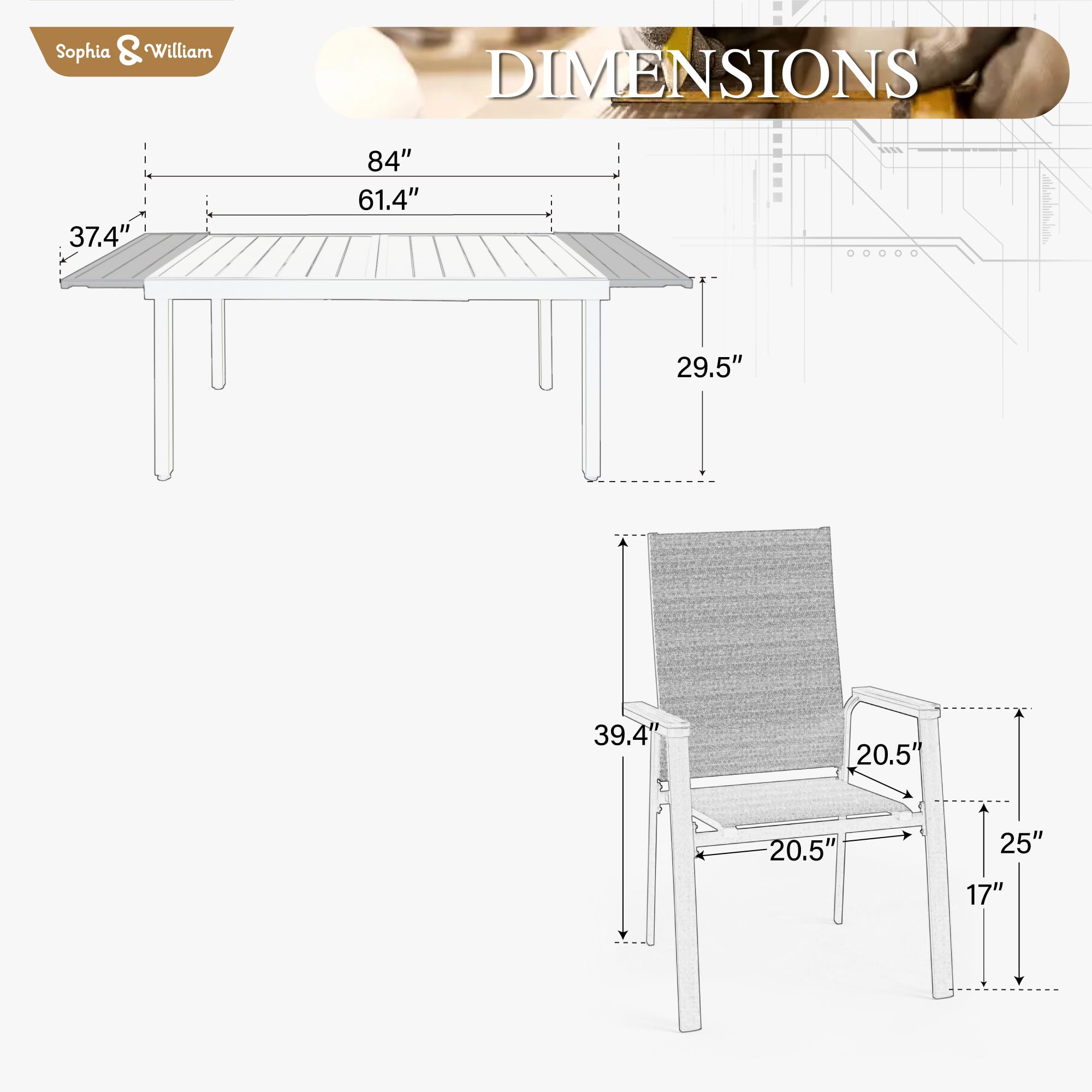Sophia & William 9-Piece Outdoor Patio Dining Set - 8 Aluminum Chairs & 1 Extendable Table (Seats 6-8) - Weather-Resistant Blue Lawn Furniture for Garden, Backyard, Poolside & BBQ Parties