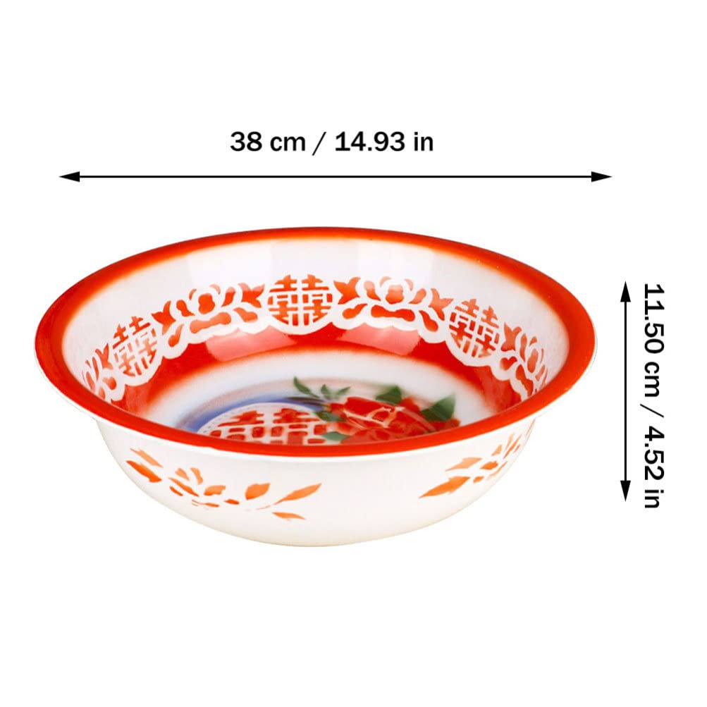 复古搪瓷洗菜盆 38x38cm 厨房搪瓷容器 多功能洗菜篮 水果蔬菜清洗篮 适用于厨房收纳与食材处理