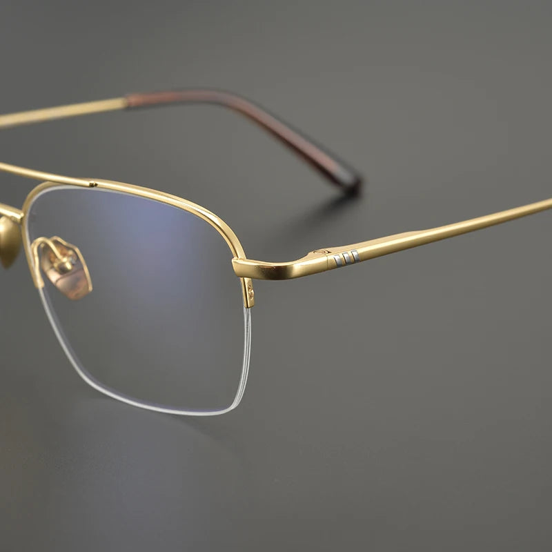 Aimee Unisex Semi-Rimless Square Double Bridge Titanium Eyeglasses Frame 7001 - Lightweight & Durable for Work, Reading & Fashion (Available in Multiple Colors)