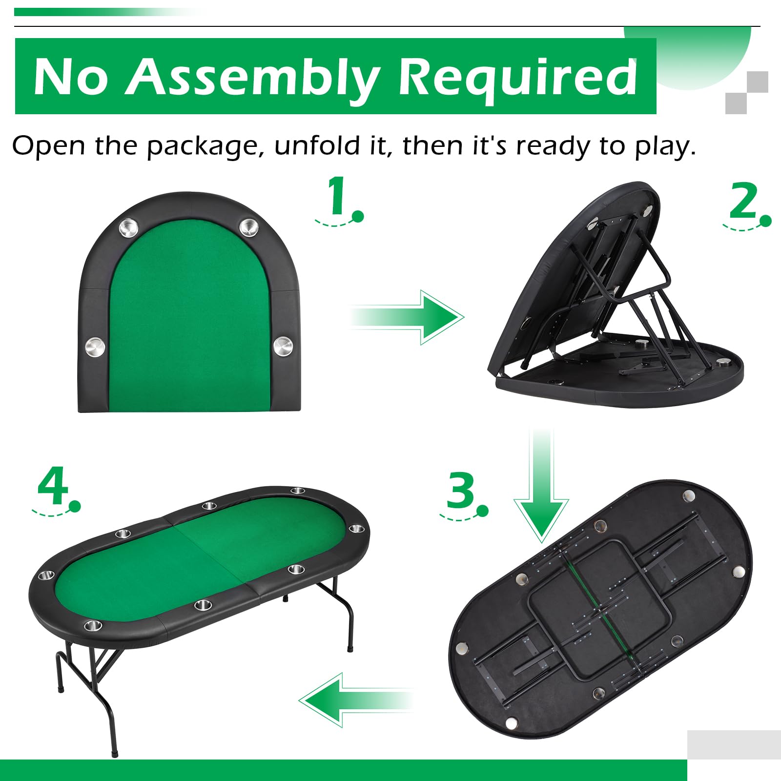 ECOTOUGE Foldable Poker Table for 8 Players - Portable Blackjack & Casino Game Table with Stainless Steel Cup Holders & Storage Bag | No Assembly Required | Perfect for Texas Hold'em, Home Game Nights & Casino-Themed Parties (Green)