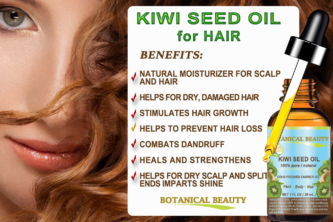100% Pure Natural Kiwi Seed Oil - Cold Pressed, Undiluted, Virgin Carrier Oil for Face, Skin, Body, Hair & Nail Care (1 Fl.oz / 30ml) - Botanical Beauty Solution for Hydration & Anti-Aging