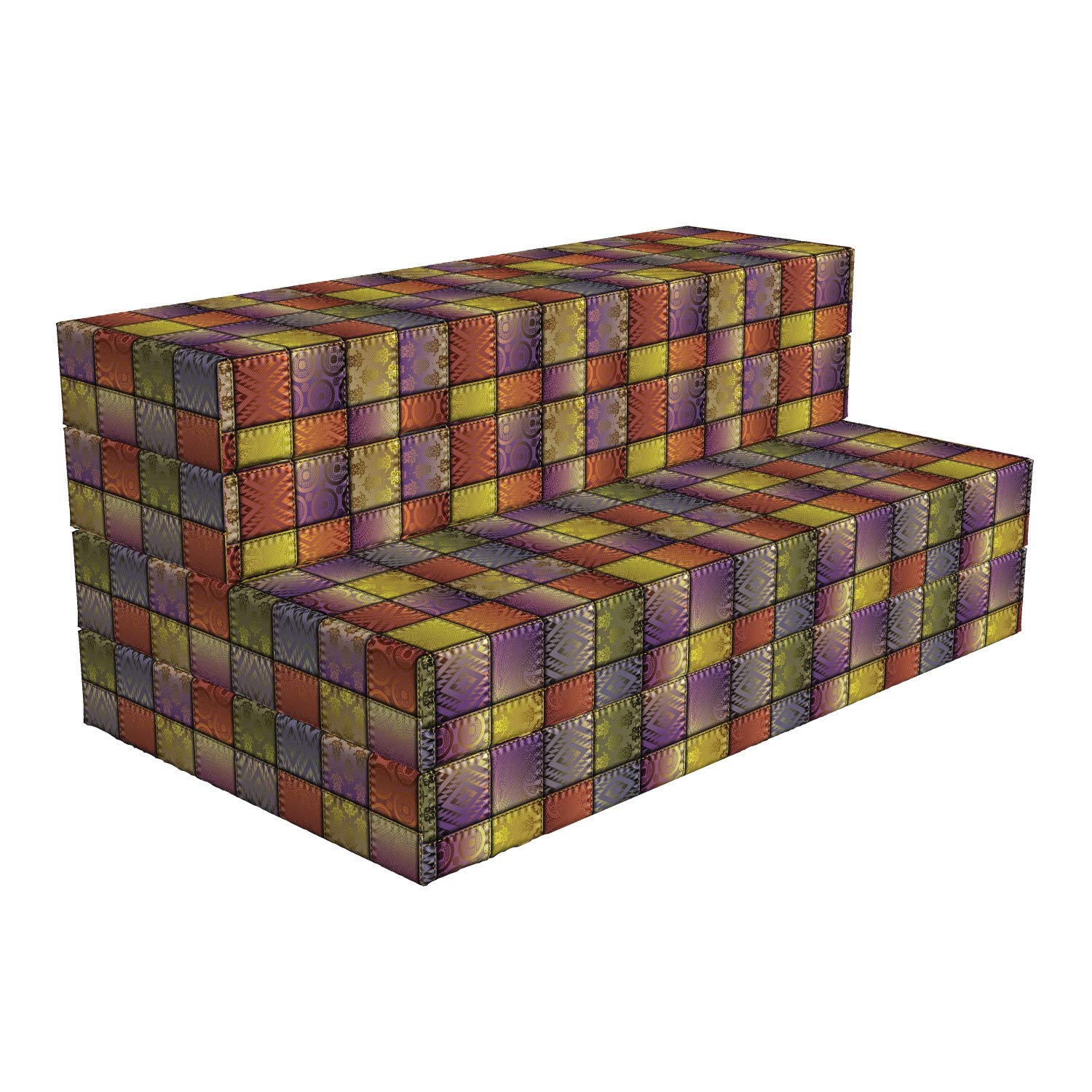 Ambesonne Colorful Foldable Mattress - Digital Mix Motif Shapes, 78.7