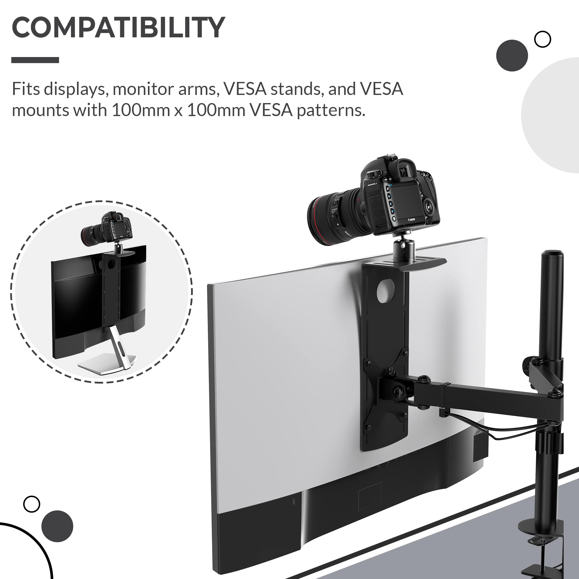 HumanCentric DSLR Monitor Mount - Compact Aluminum VESA Arm Desk Mount for Camera, Webcam & Microphone (100x100mm) - Perfect for Streaming, Video Calls & Content Creation - Hardware Included