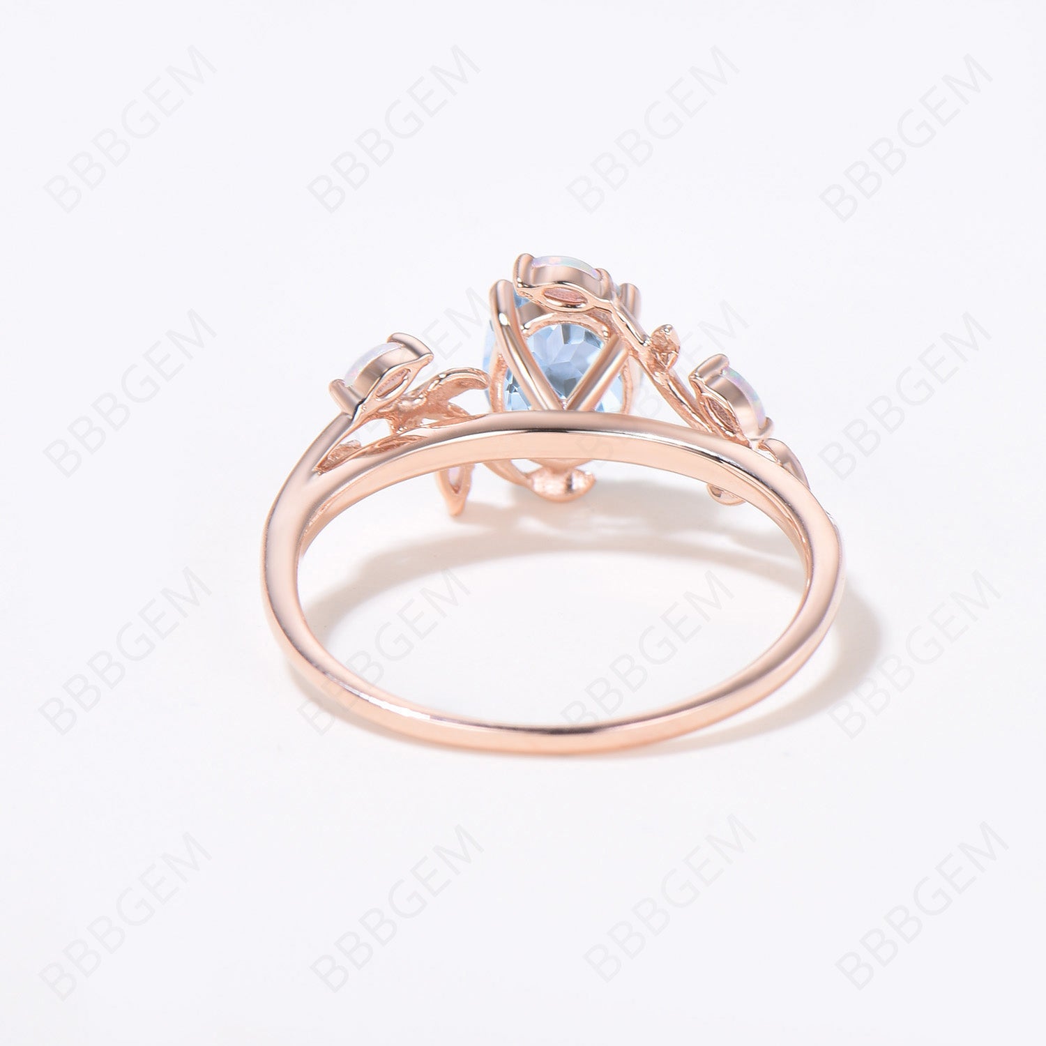 Natural Aquamarine Engagement Ring - Rose Gold Twig Vine Design, March Birthstone Promise Ring with Unique Marquise Opal - Perfect for Weddings, Anniversaries & Romantic Gifts