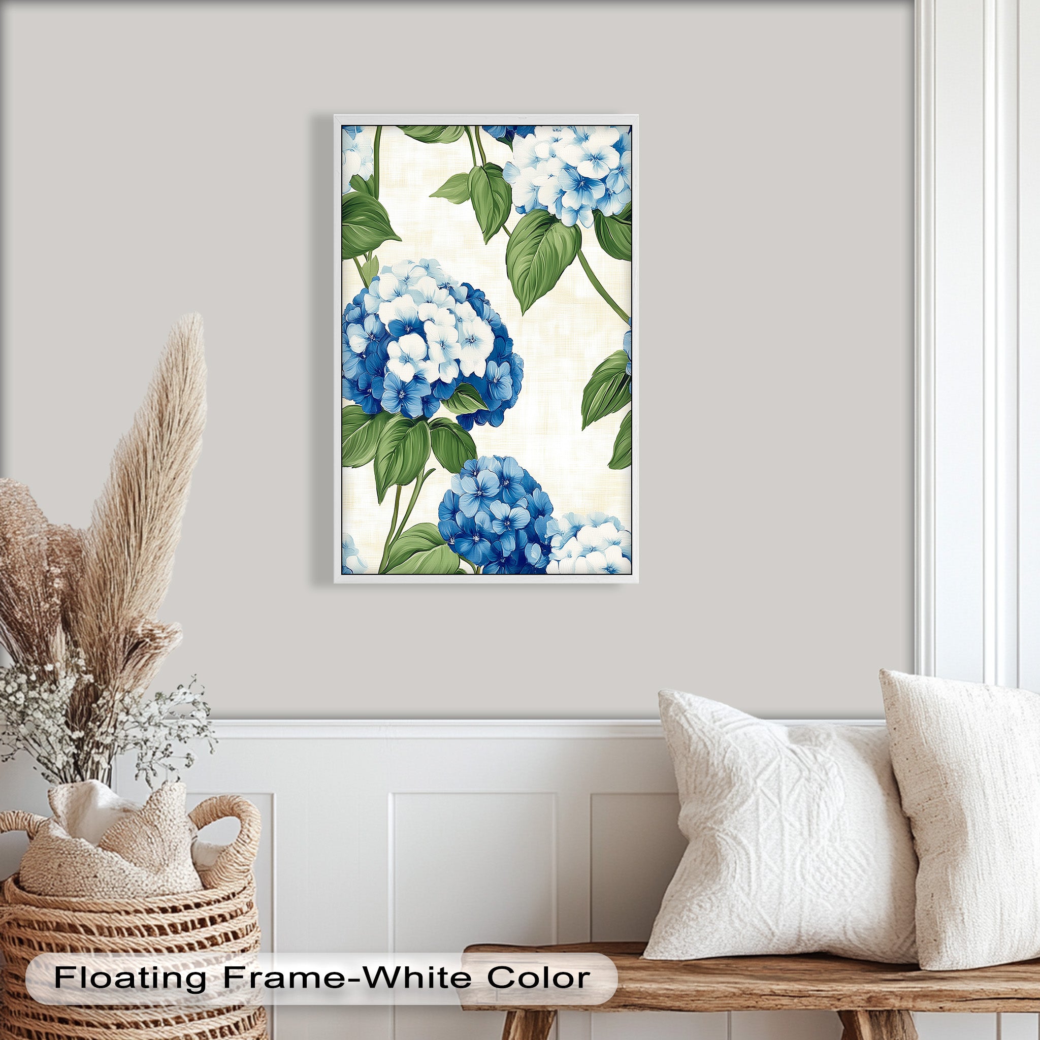 Blue and White Blooming Flower Oil Painting - Handmade Canvas Art for Home Decor, Living Room, Bedroom & Office Wall