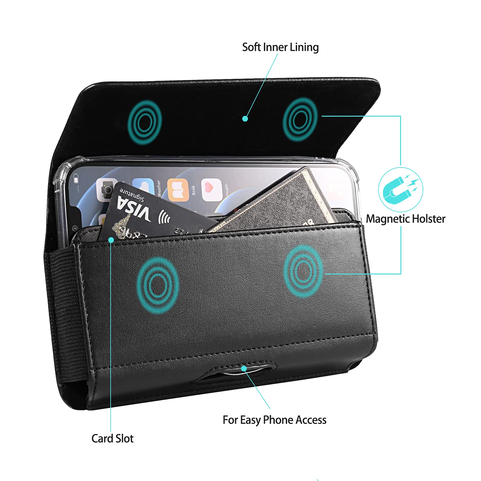 Premium PU Leather Cell Phone Holster with Belt Clip - Compatible with iPhone 16 Pro Max/Plus, Galaxy S24+/S24 FE/S23 FE, Note 20, A55/A35/A25/A15, OnePlus Open/9/Nord 4, Motorola Edge, Pixel 9 Pro/8a (Large) - Secure Carry for Work, Travel & Outdoor Activities