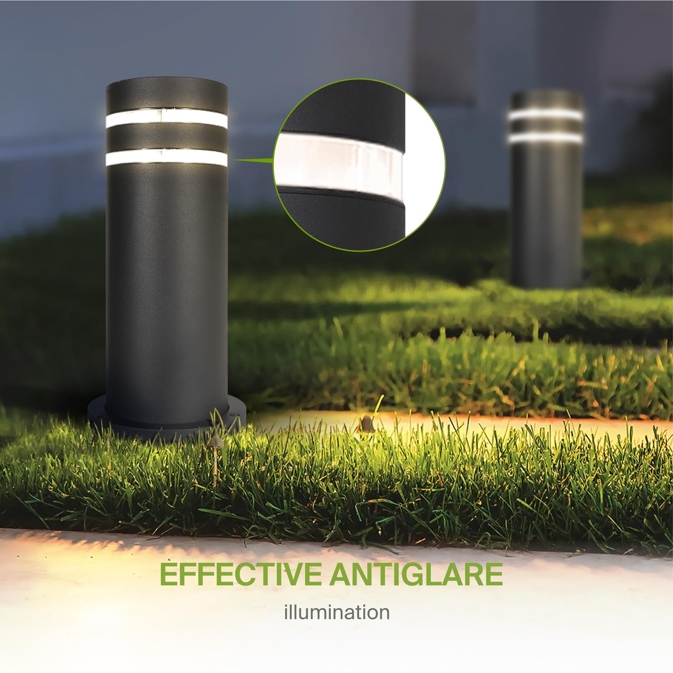 12 Inch Round Bollard Light Fixture - 60W E26 Socket 120V, Dimmable & Waterproof Outdoor Lighting - Compatible with LED/CFL/Incandescent Bulbs - ETL Listed Black Landscape Post Light for Garden, Pathway, and Driveway Illumination