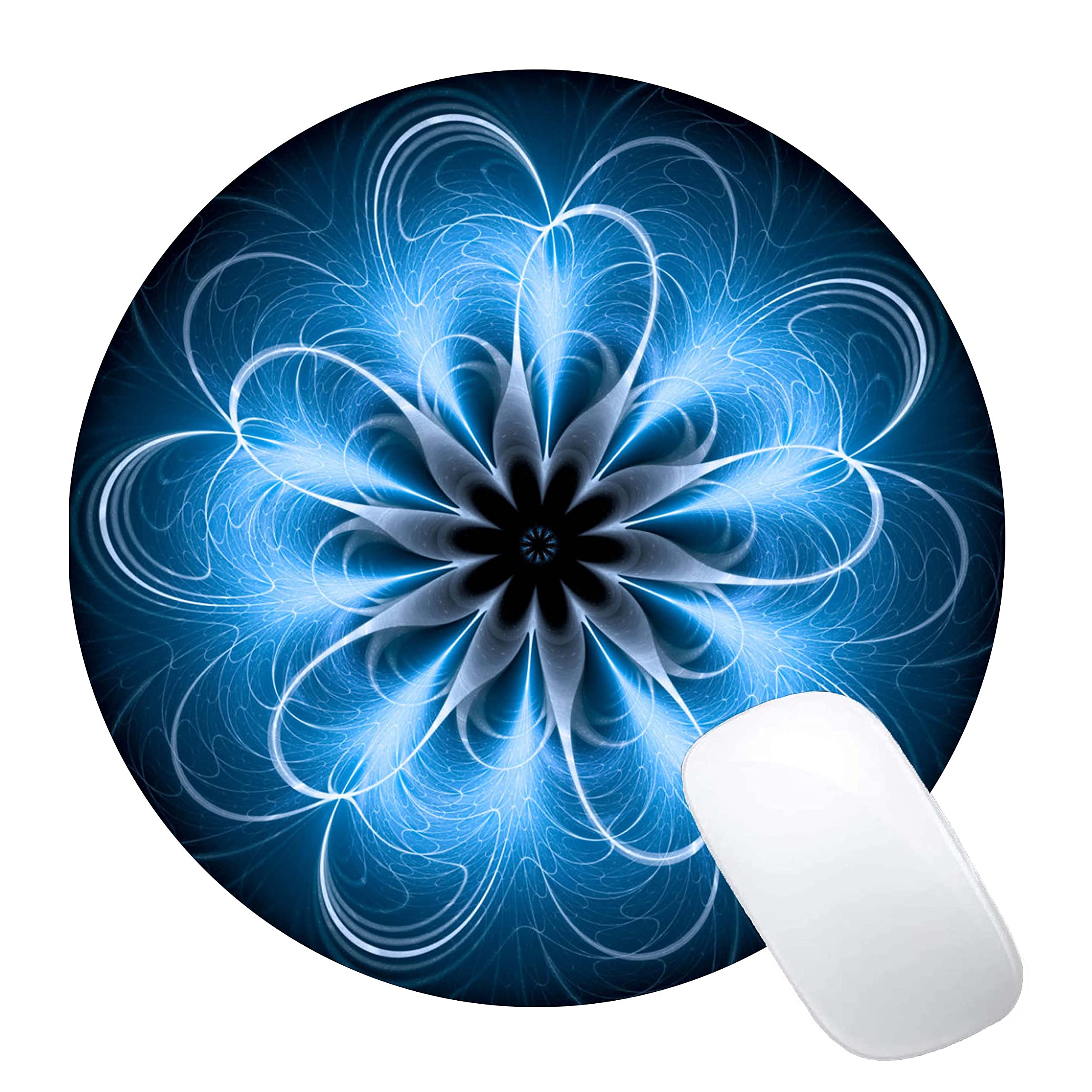 Blue Lotus Floral Round Mouse Pad - Non-Slip Rubber Base, Portable Office & Laptop Wireless Mouse Mat - Perfect for Home, Office & Gaming Setups