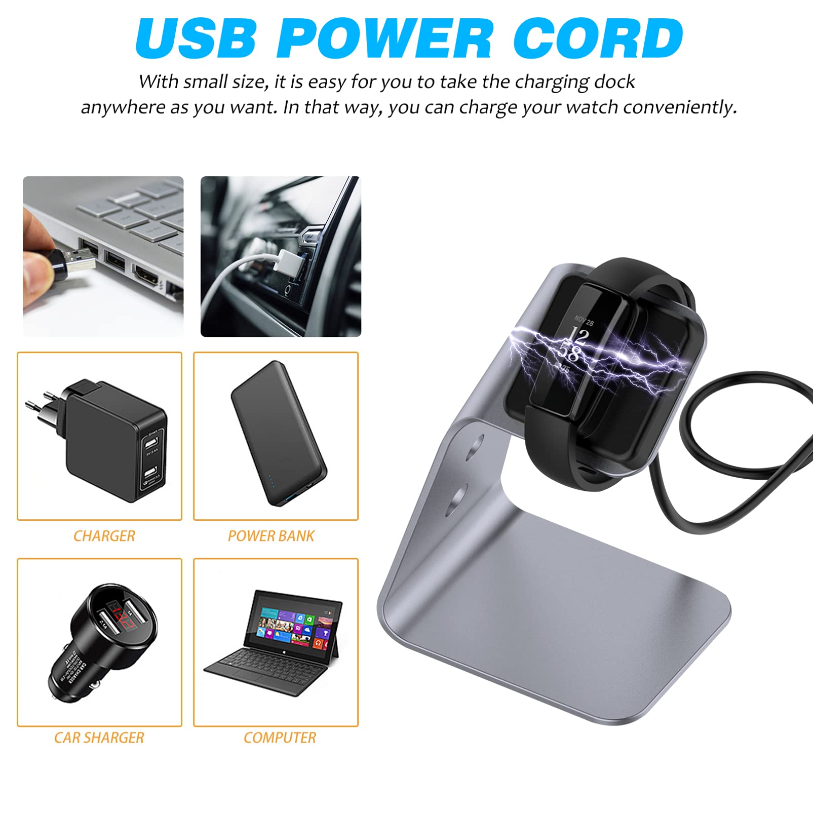 Compatible Charging Dock Stand for Apple Watch Series 2/3/SE - Magnetic Charger Cable Holder with Nightstand Mode (Grey) | Perfect for Bedside, Office & Travel Use