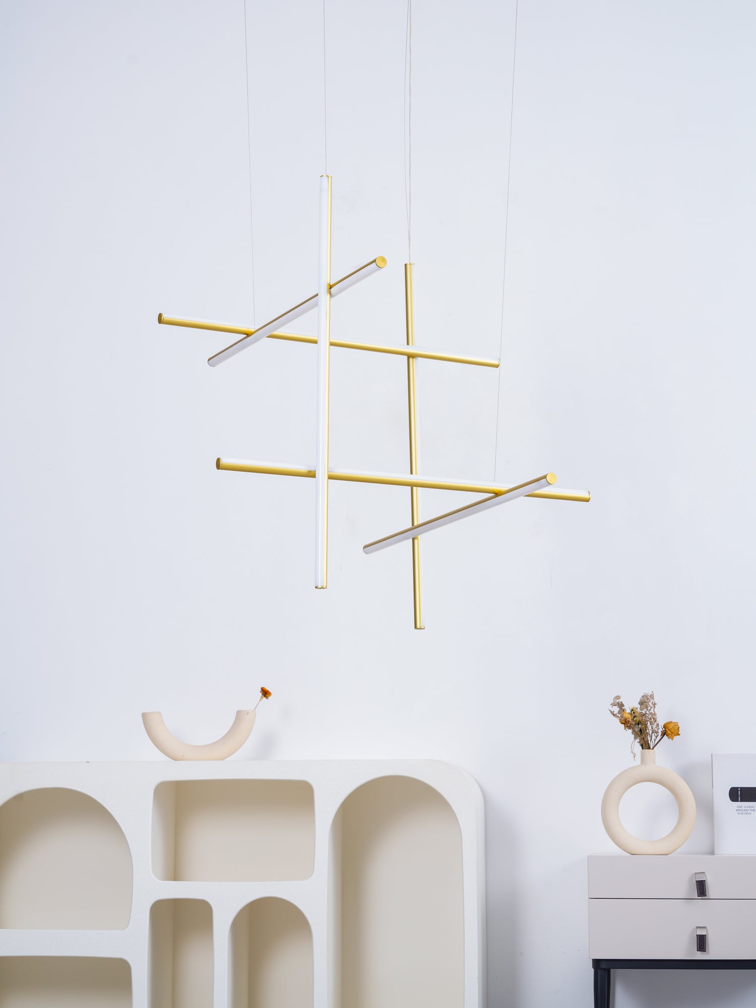 Modern Gridline Linear Chandelier - Sleek LED Pendant Light Fixture for Dining Room, Kitchen Island & Living Room Decor | Energy Efficient Contemporary Lighting