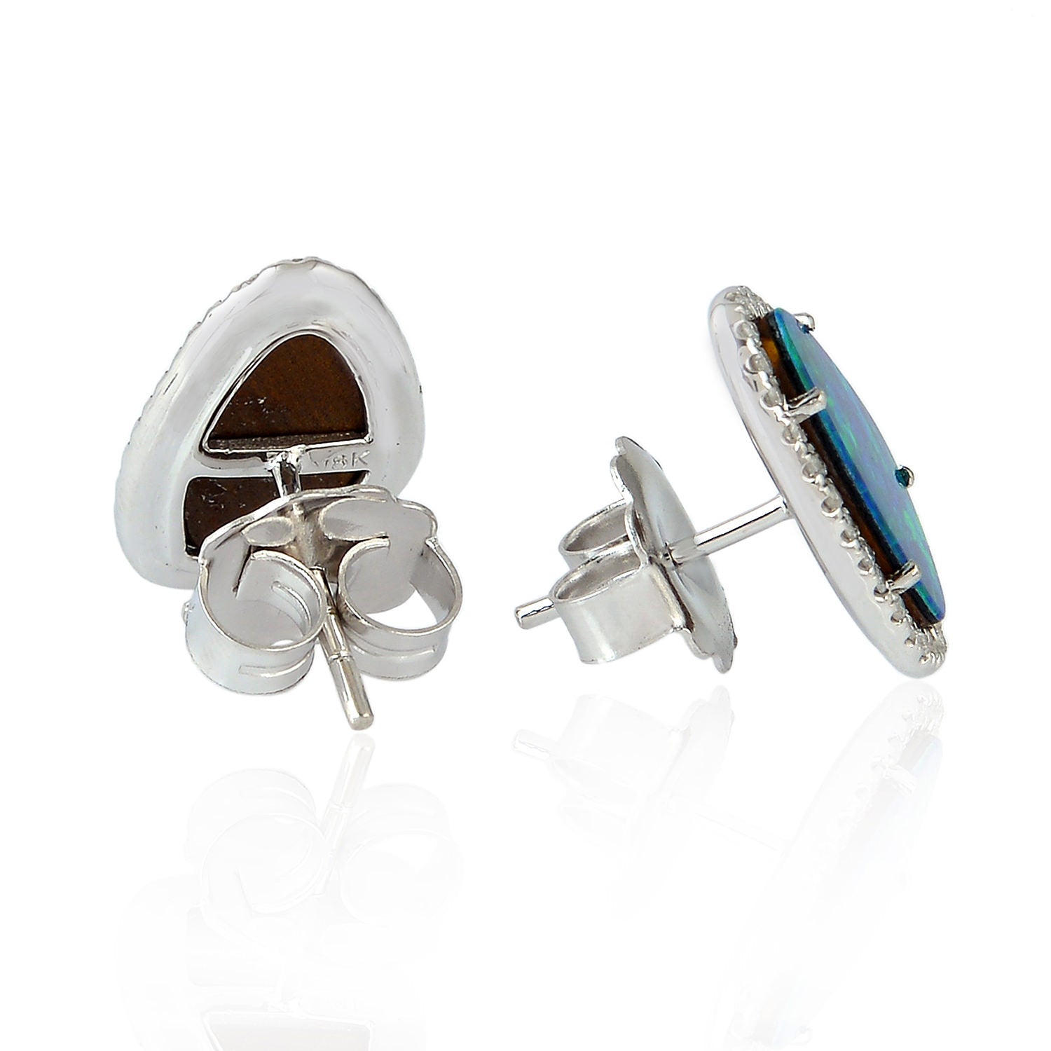 18K White Gold Opal Doublet Pave Diamond Stud Earrings - Elegant Christmas Gift for Women, Perfect for Holiday Parties & Special Occasions