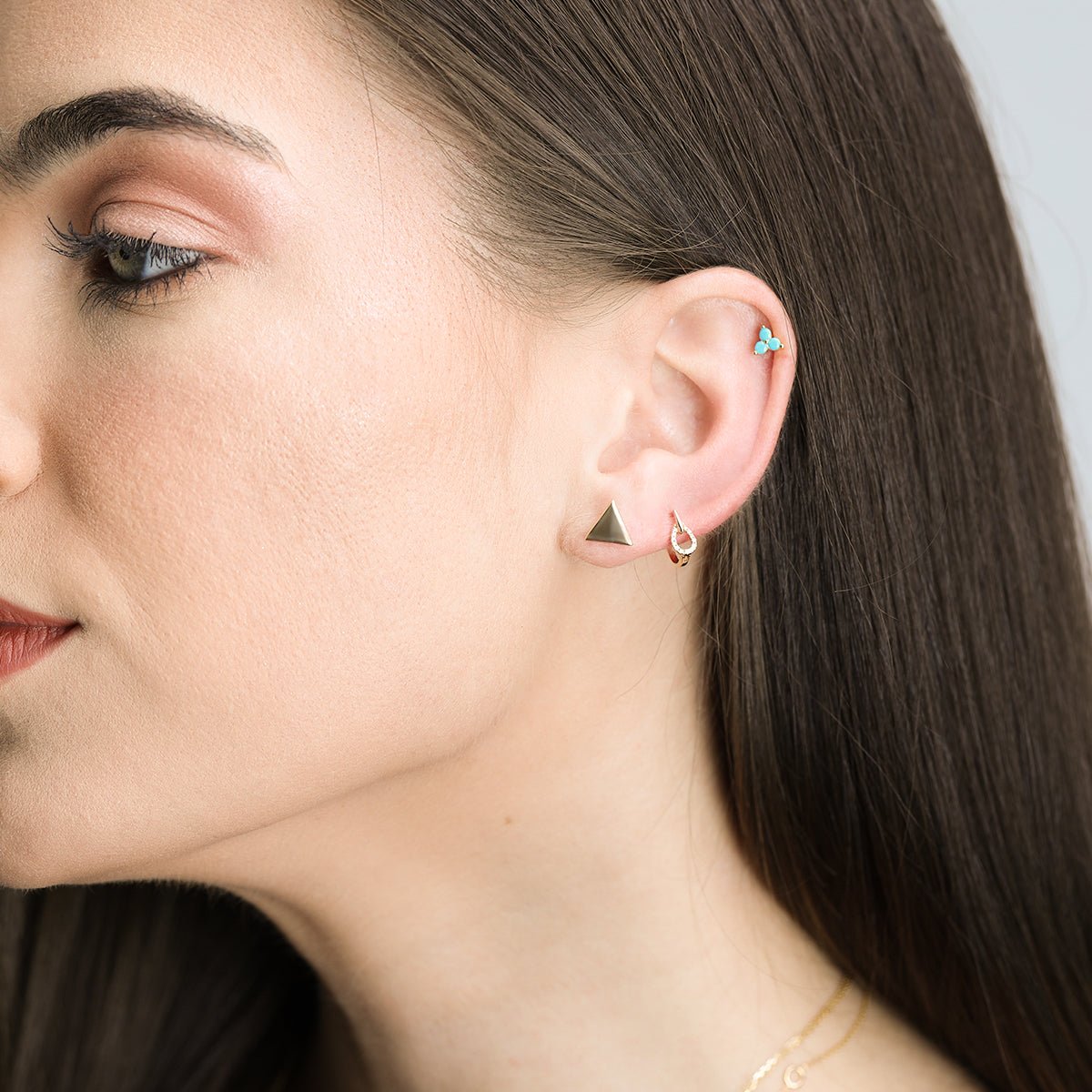 Minimalist Triangle Screw Back Earrings - 14k Solid Yellow Gold Dainty Stud Earrings for Women | Perfect for Everyday Wear, Office, Date Night & Gift Giving