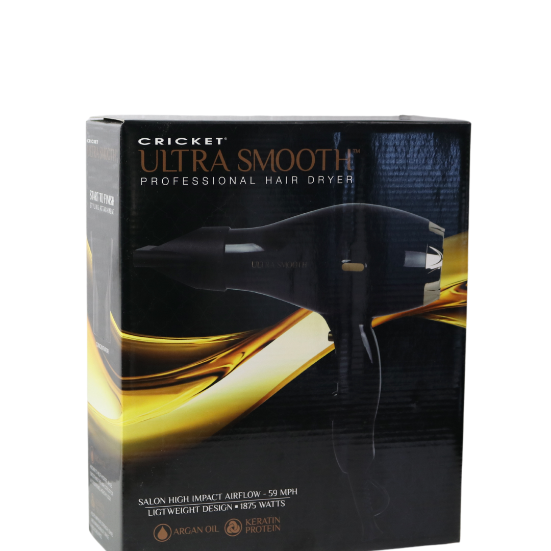 Cricket Ultrasmooth Pro Hair Dryer - Sleek Black, Infused with Argan Oil & Keratin for Frizz-Free Shine | Professional Blow Dryer for Salon-Quality Styling at Home