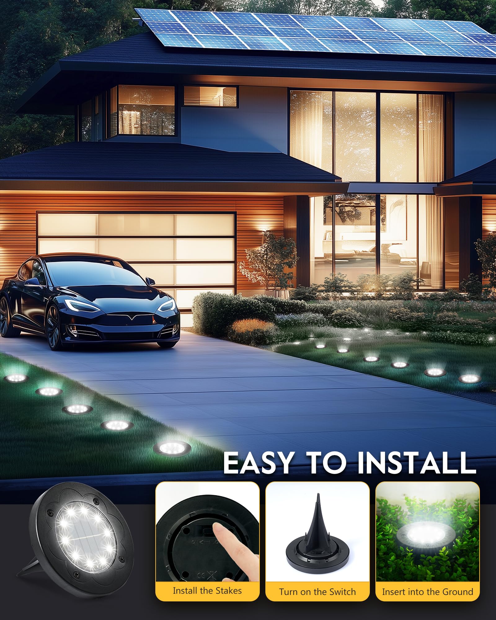 Brightown 12 Pack Solar LED In-Ground Lights - Waterproof Outdoor Landscape Lighting for Yard, Garden, Patio, Deck, Pathway, Walkway | Solar Powered White Lights for Nighttime Safety & Ambience