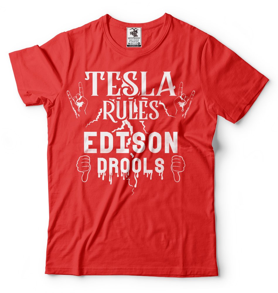 Edison vs Tesla T-Shirt - Nikola Tesla Inventor Graphic Tee - Funny Science & Technology Gift for Men & Women - Perfect for STEM Events, Geek Conventions & Science Lovers