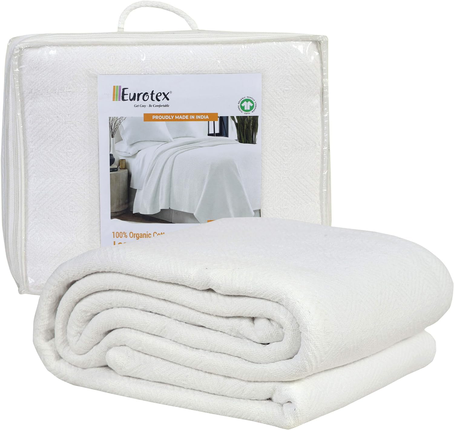 Premium 100% Cotton Twin Size Blanket - All-Season Soft & Breathable Thermal Blanket for Bedroom, 66x90 Inches - Diamond Cozy Heavy Weight for Fall & Winter - Fits Twin & Full Size Beds - Perfect for Home, Dorm, Guest Room & Cozy Nights (White)