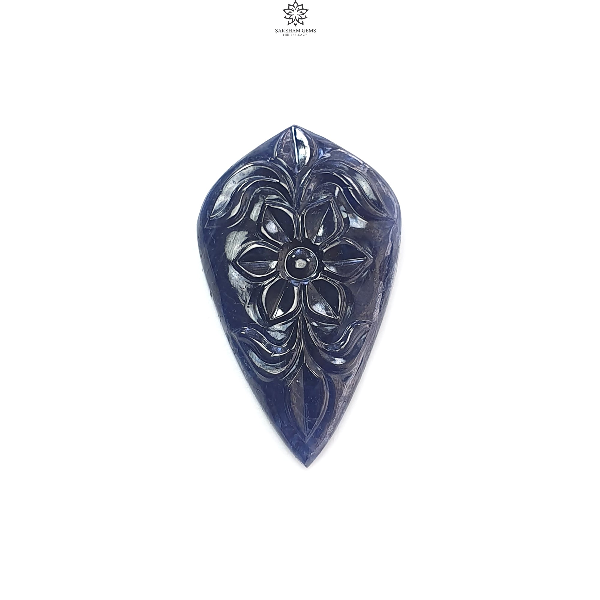 36.00cts Natural Untreated Blue Sapphire Gemstone Hand Carved Fancy Shape 33.5x20mm - September Birthstone Jewelry Making, Engagement Ring, Pendant & Gift Idea