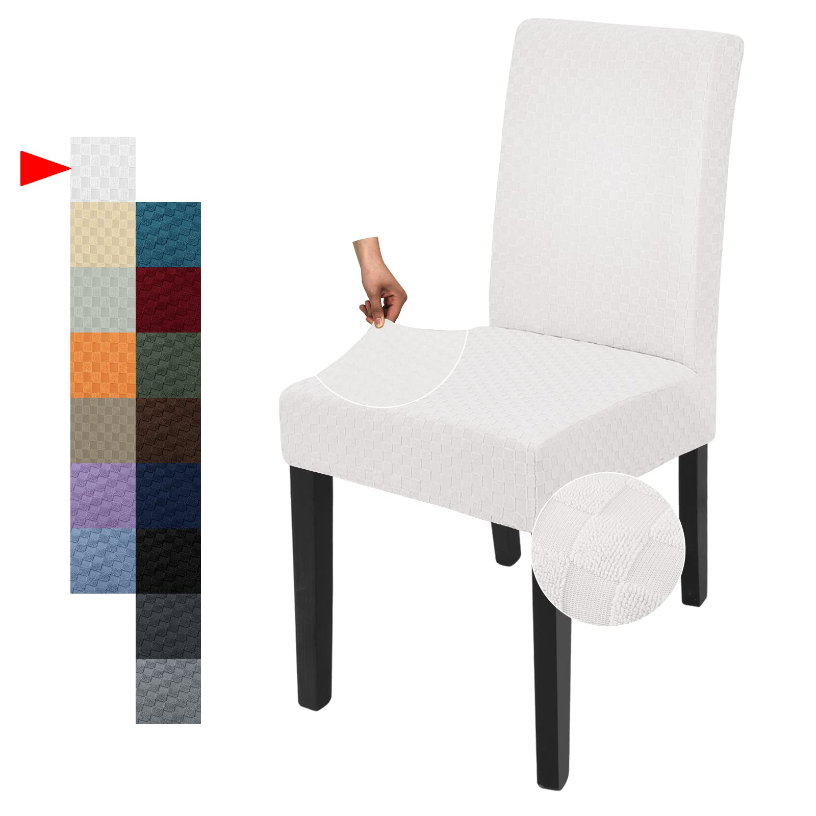 YEMYHOM 6-Pack Stretch Checkered Dining Chair Slipcovers - Parsons Chair Covers for Kitchen, Restaurant & Party - Washable Furniture Protector (White) | Perfect for Home Dining, Wedding Decor & Cafe Seating