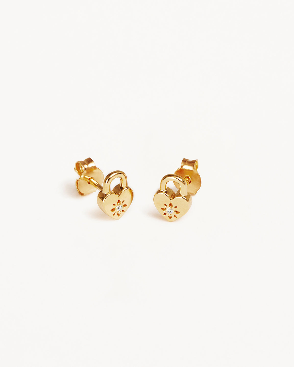 18K Gold Vermeil Crystal Lotus Heart Padlock Stud Earrings for Women - Elegant Dainty Jewelry Gift for Valentine's Day, Anniversary & Special Occasions